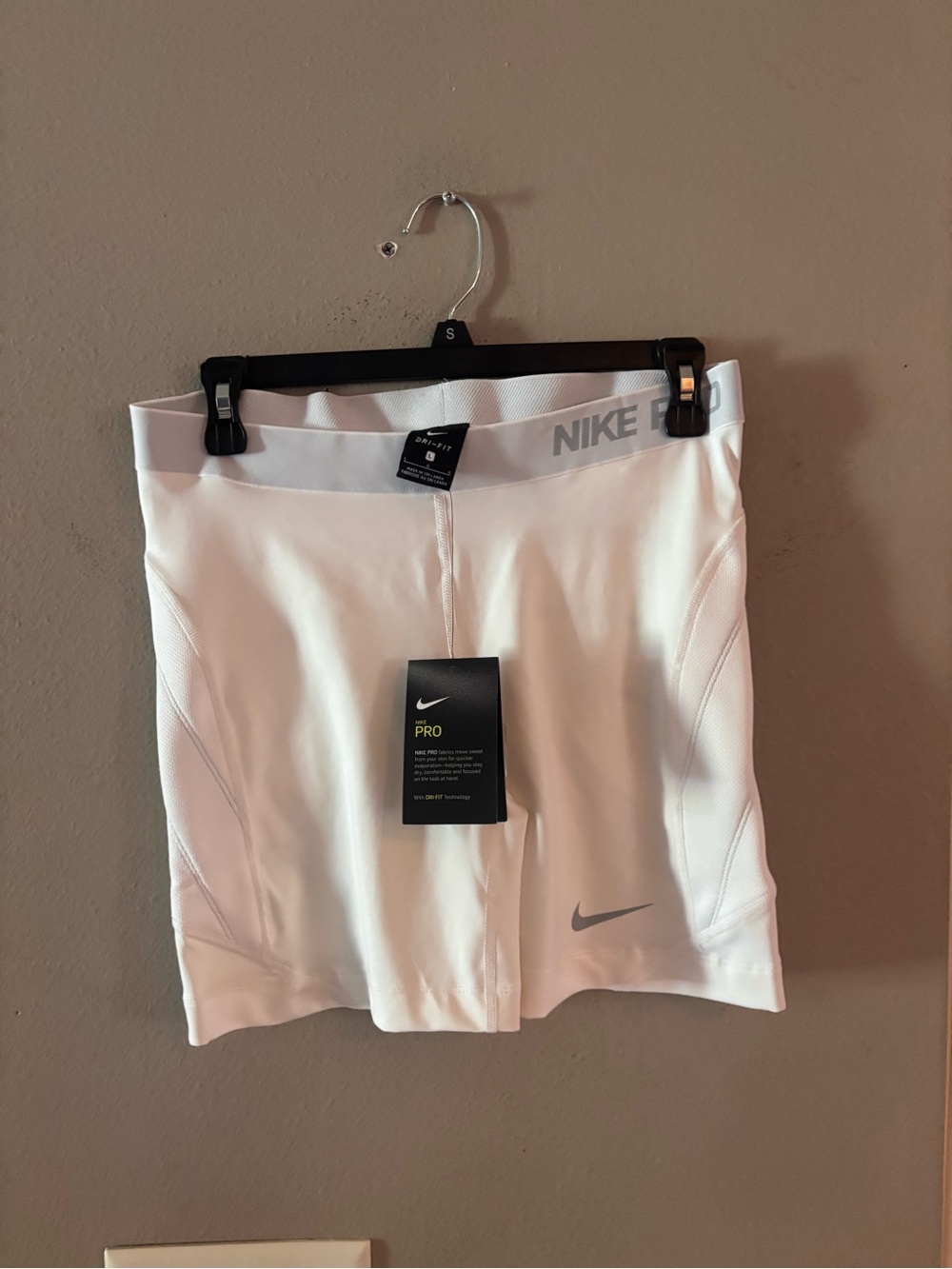 Nike White Performance Pro Compression Shorts with Grey Swoosh